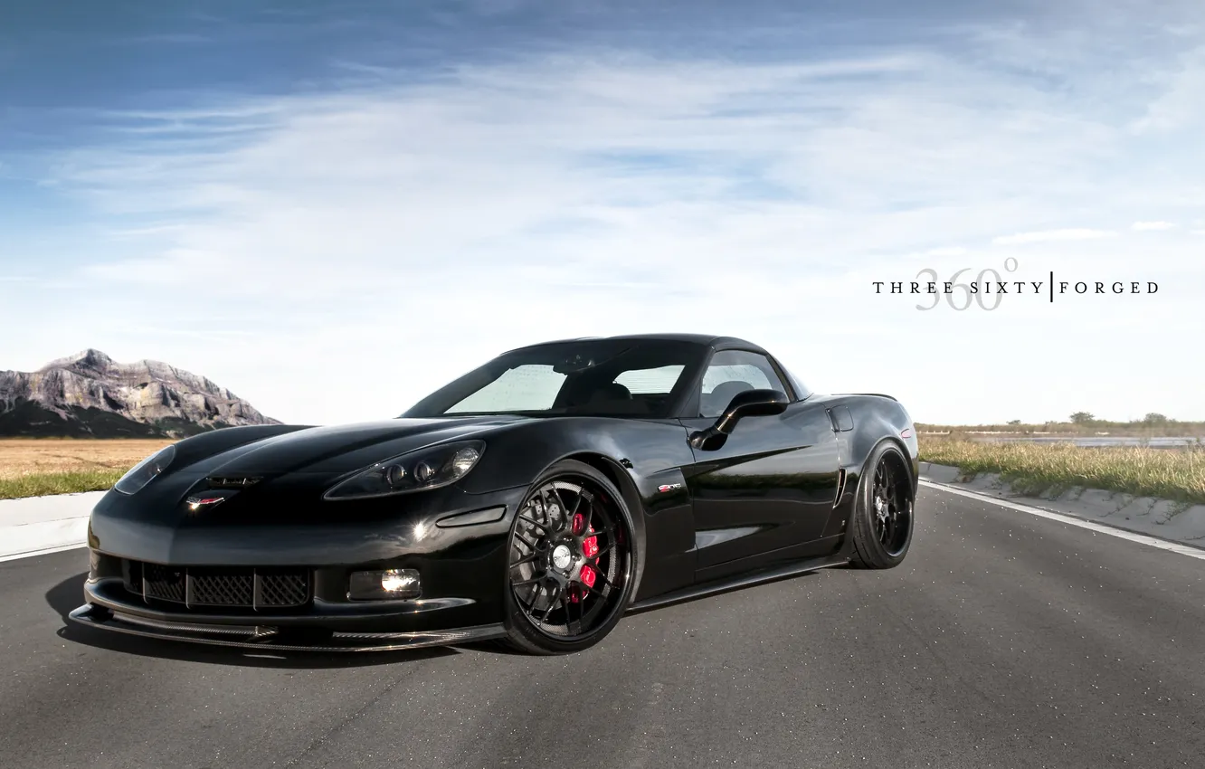 Photo wallpaper the sky, asphalt, clouds, black, Z06, Corvette, Chevrolet, Chevrolet