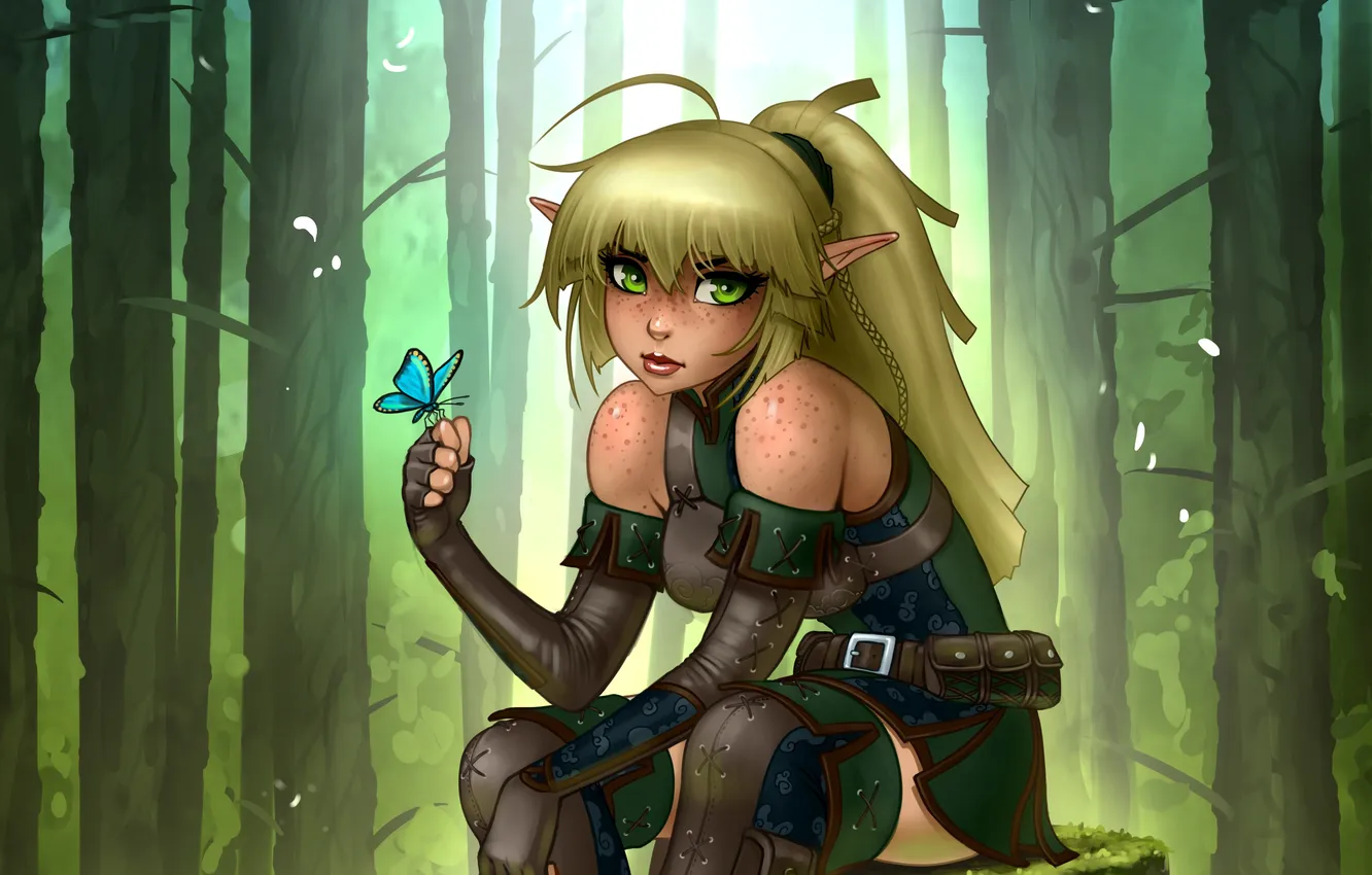 Photo wallpaper forest, look, butterfly, elf, art, elf, ears