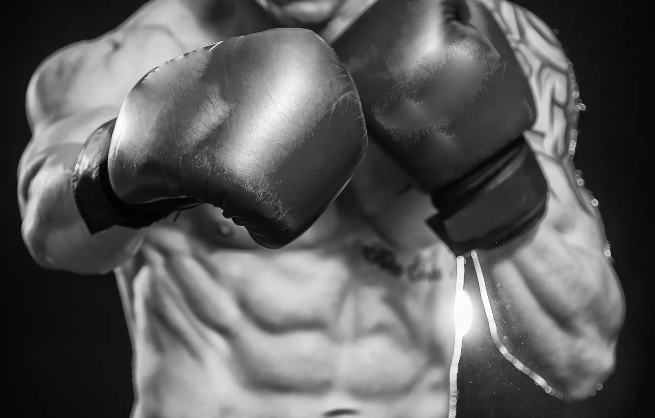 Photo wallpaper boxing, gloves, abs
