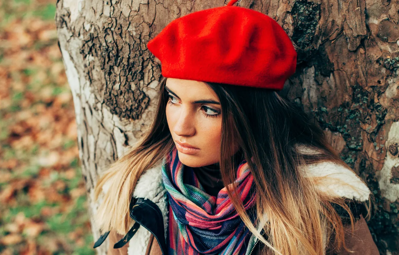 Photo wallpaper girl, trees, takes, bokeh