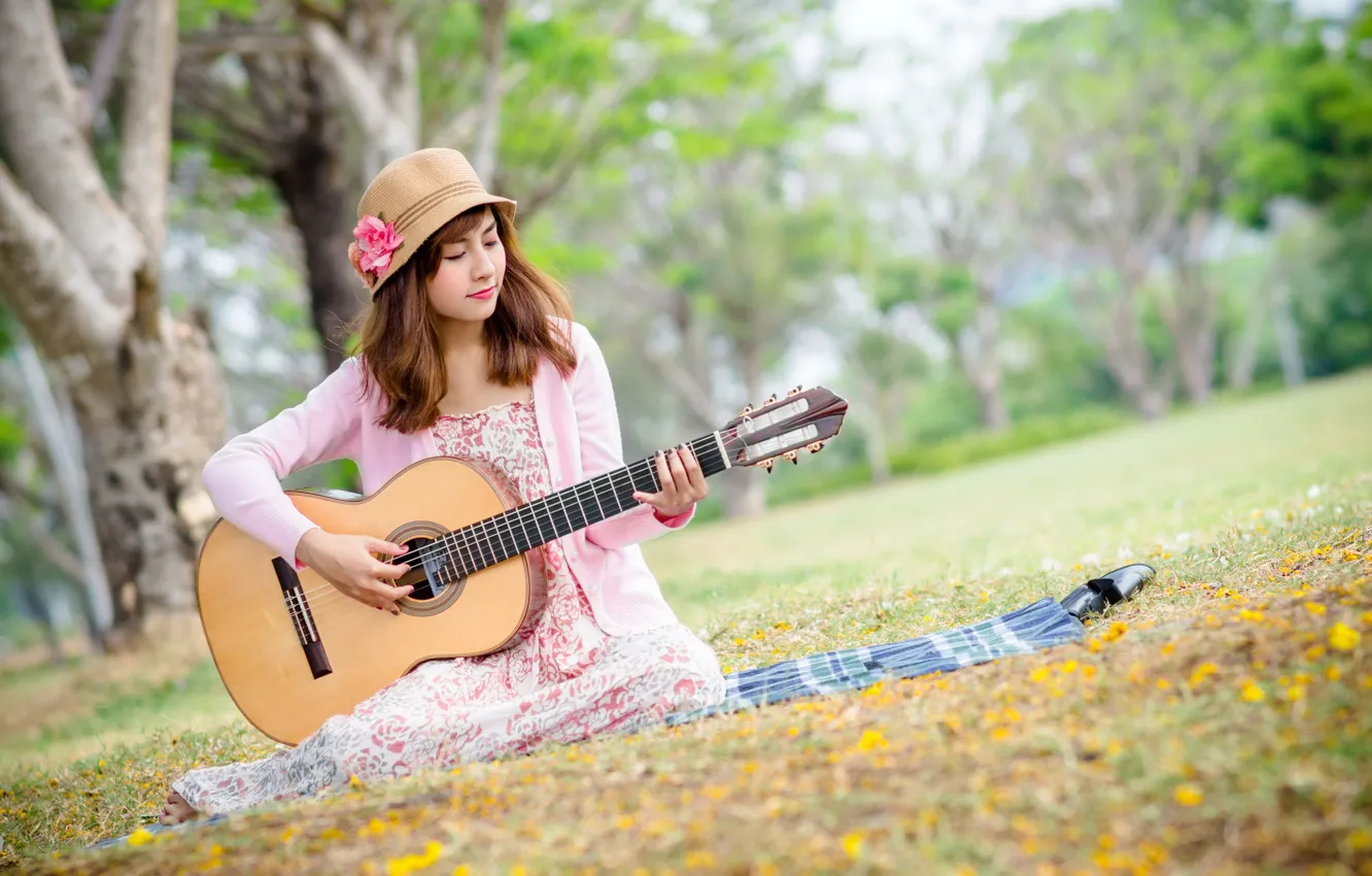 Photo wallpaper girl, music, guitar