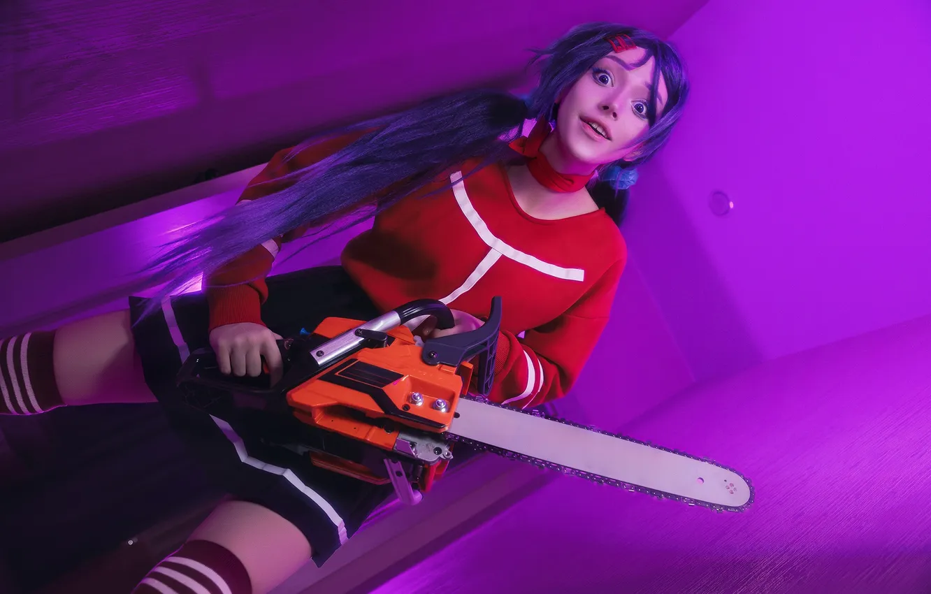 Photo wallpaper girl, the game, chainsaw, cosplay, mita, MiSide, STATFFOR, Mad Mita