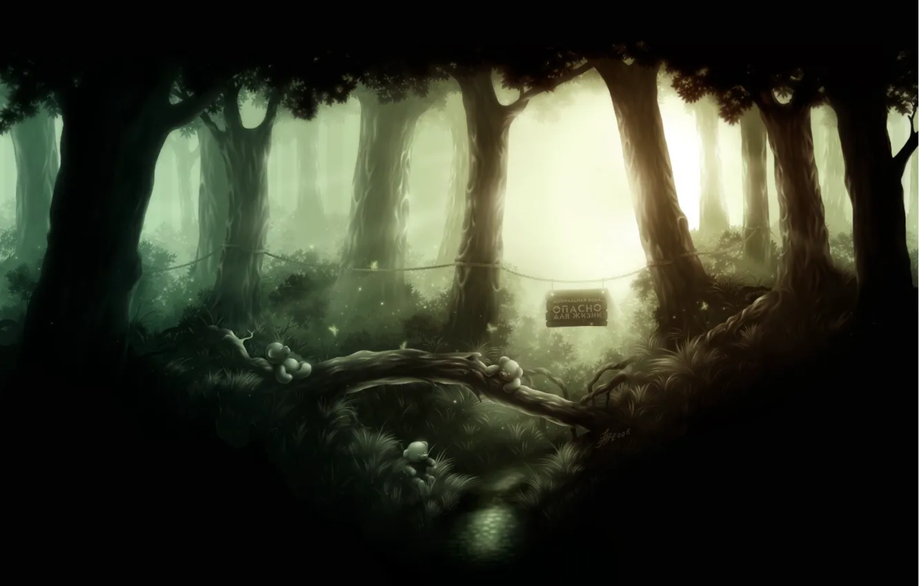 Photo wallpaper forest, trees, plate, figure, bear