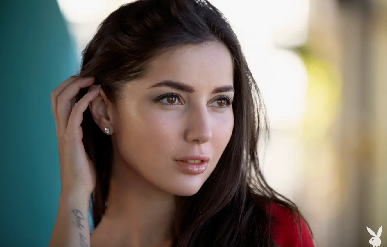 Photo wallpaper playboy, model, tattoo, Marina, close up