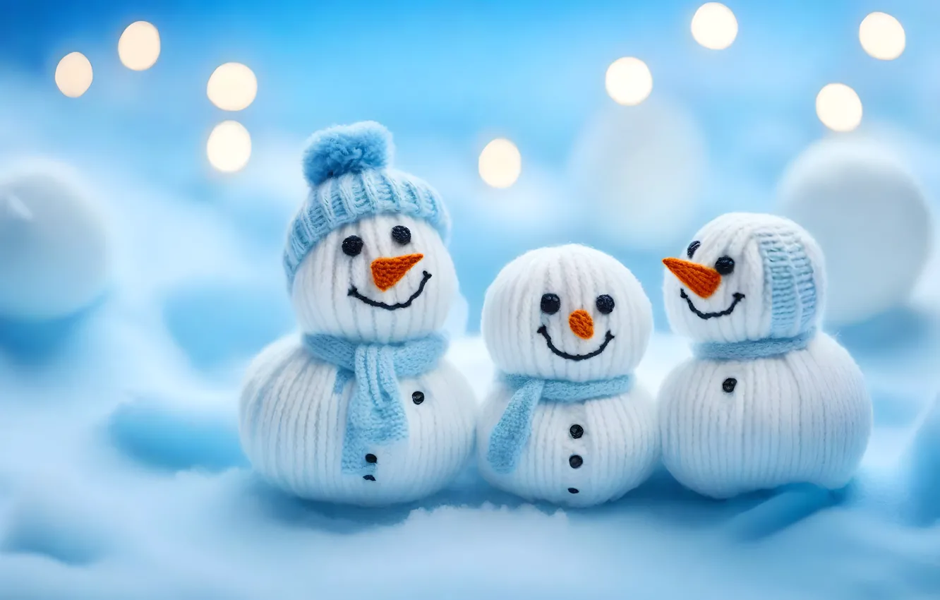 Photo wallpaper winter, snow, smile, toy, new year, Christmas, snowman, faces