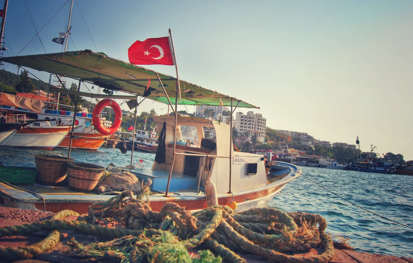 Photo wallpaper summer, sea, coast, Turkey, holiday, boat