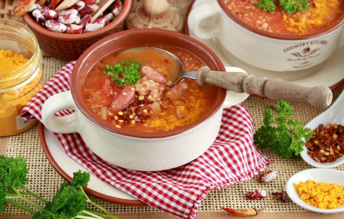 Photo wallpaper soup, vegetables, spices, tomato, beans