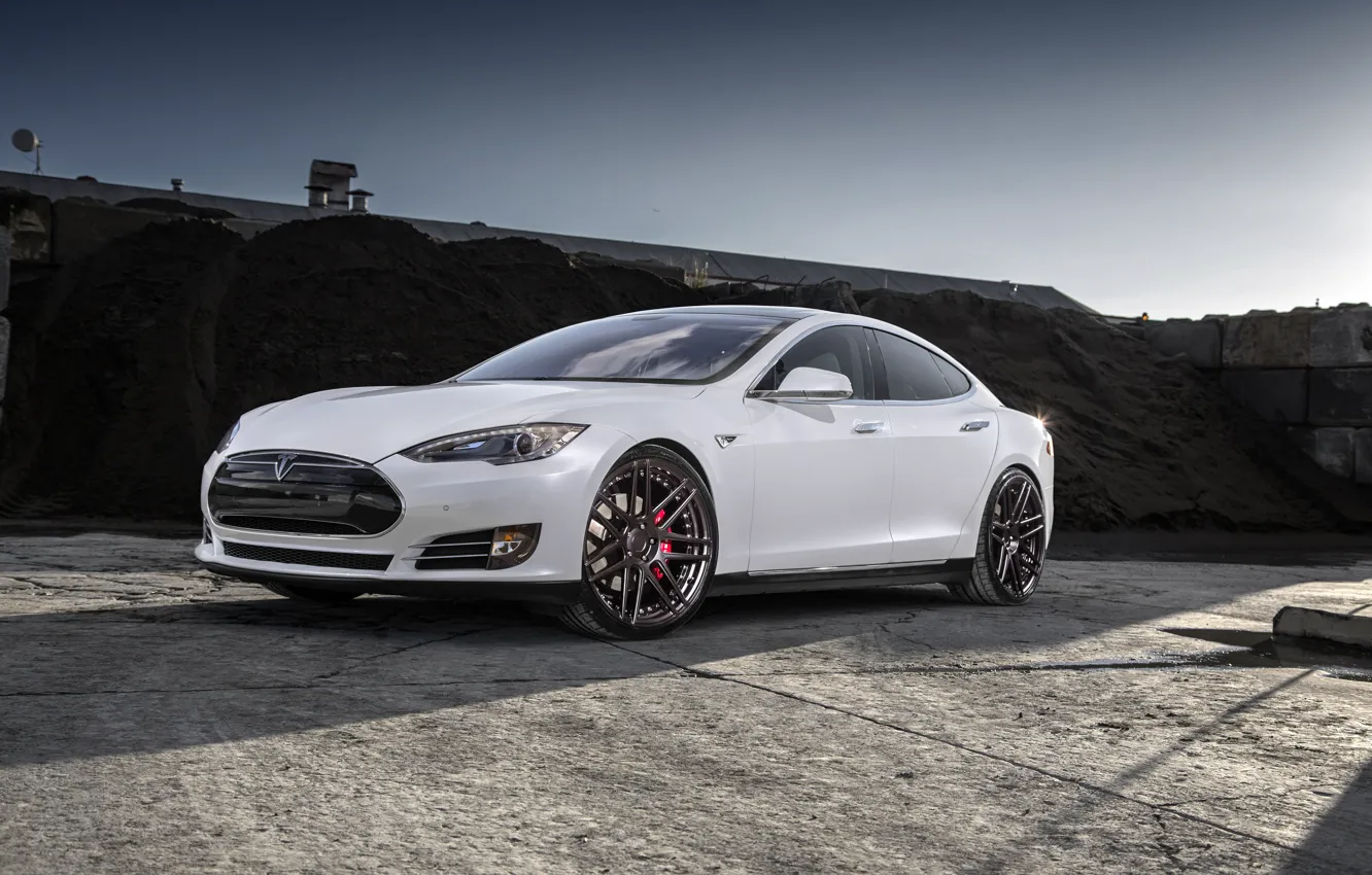 Photo wallpaper white, wheels, Model, Tesla, niche