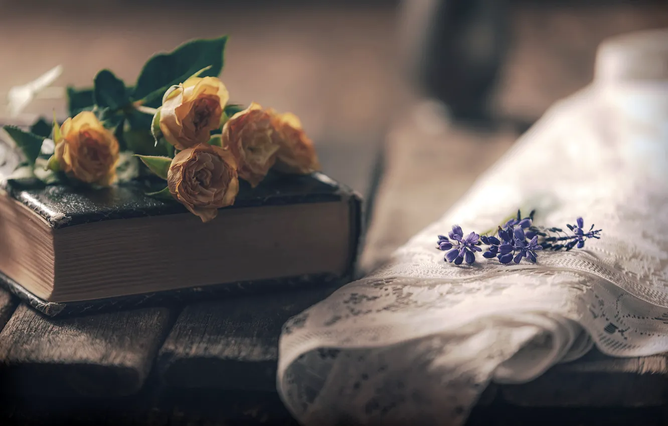 Photo wallpaper flowers, roses, book
