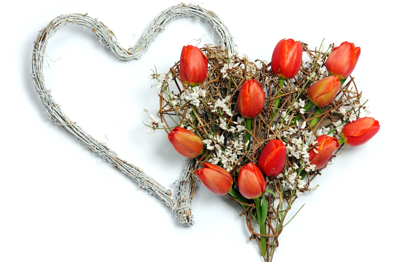 Photo wallpaper photo, Flowers, Heart, Tulips, Valentine's day