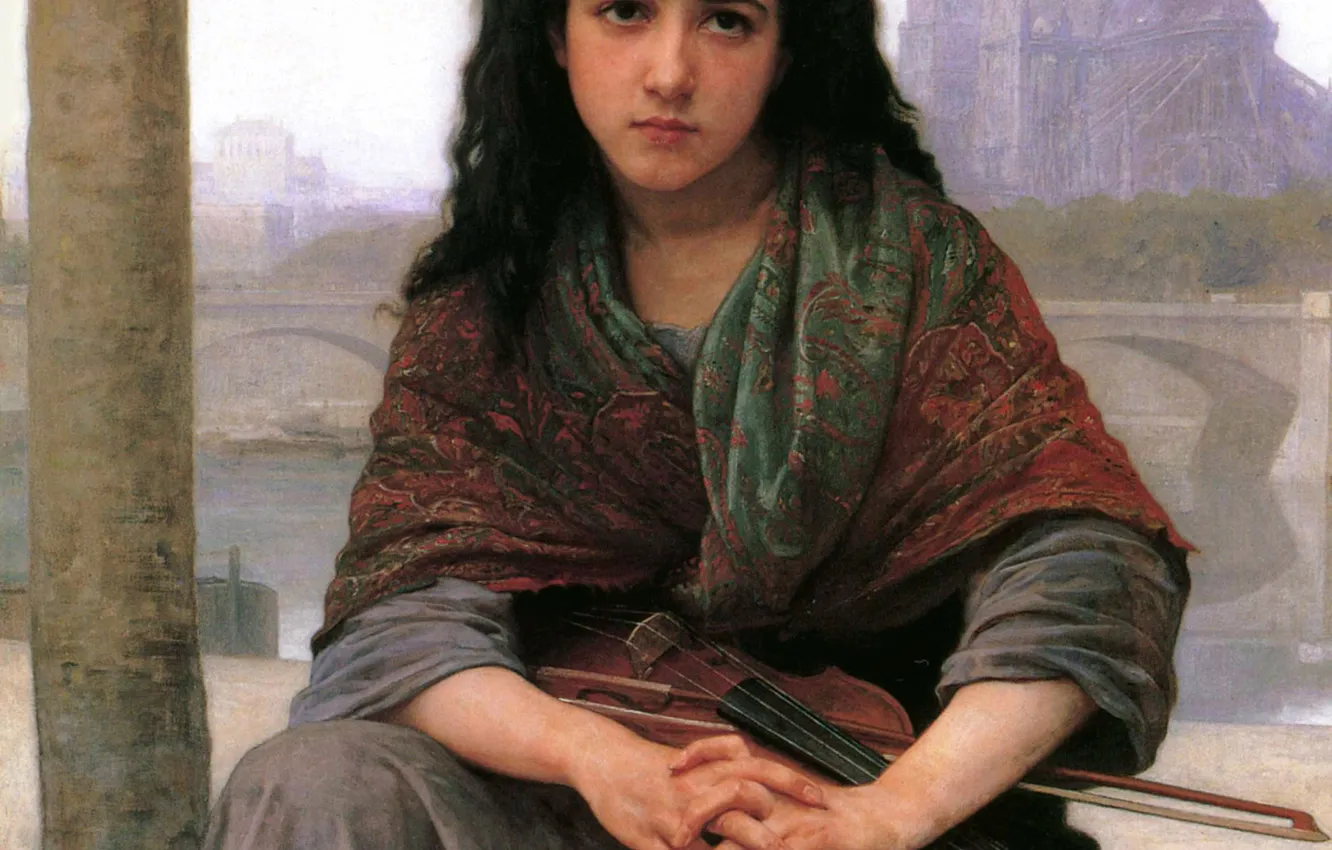 Photo wallpaper look, girl, violin, picture, Gypsy, William-Adolphe Bouguereau, French academic artist, William-Adolphe Bouguereau