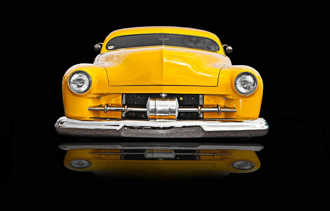 Photo wallpaper yellow, retro, car, classic, the front, classic car