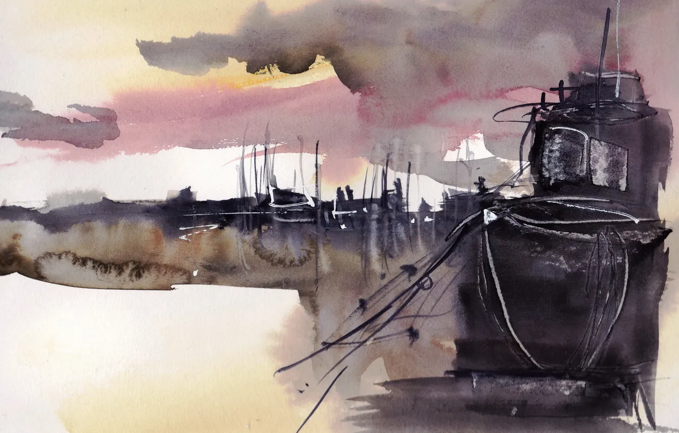 Photo wallpaper ship, picture, watercolor