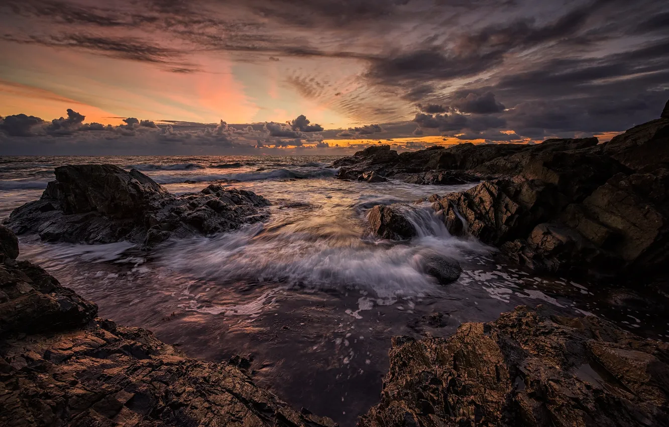Photo wallpaper sea, the sky, clouds, sunset, nature