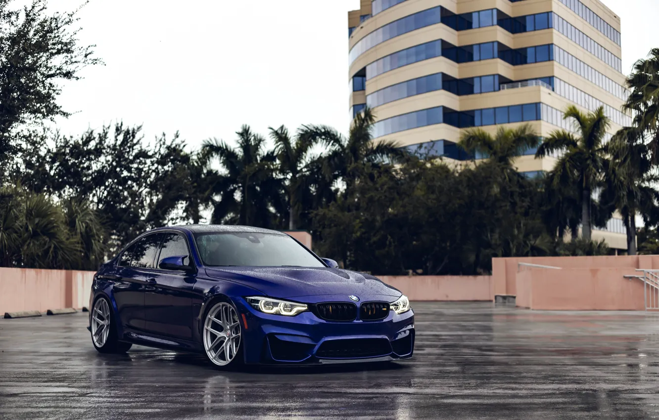 Photo wallpaper BMW, Blue, Water, Rain, Wet, F80, Sight