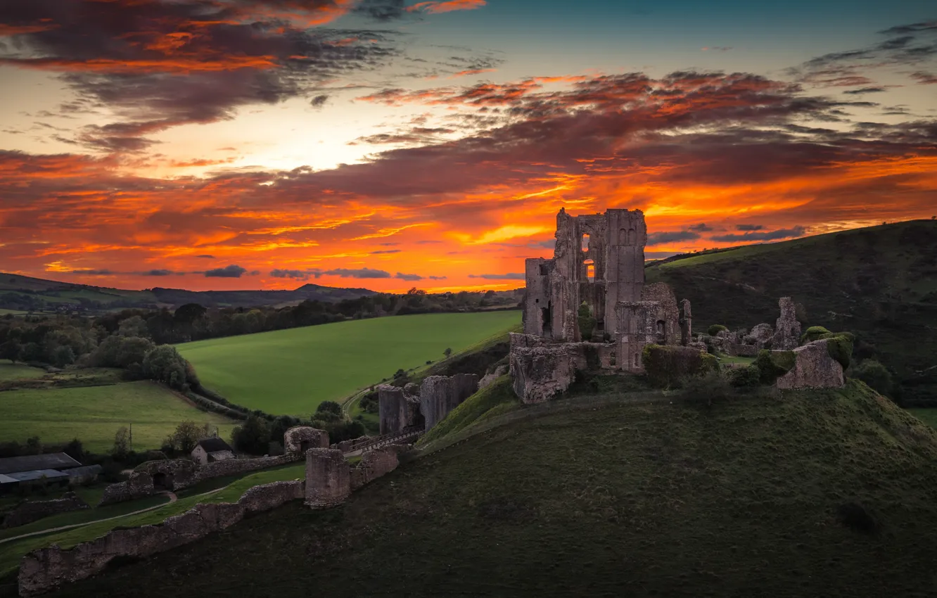 Photo wallpaper England, Corfe Castle, Dorset, East Hill