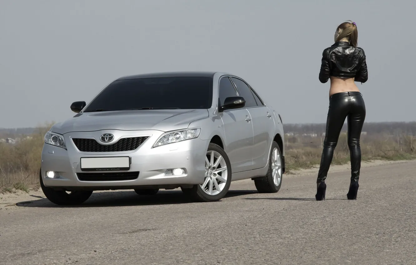 Photo wallpaper road, auto, the sky, girl, Toyota
