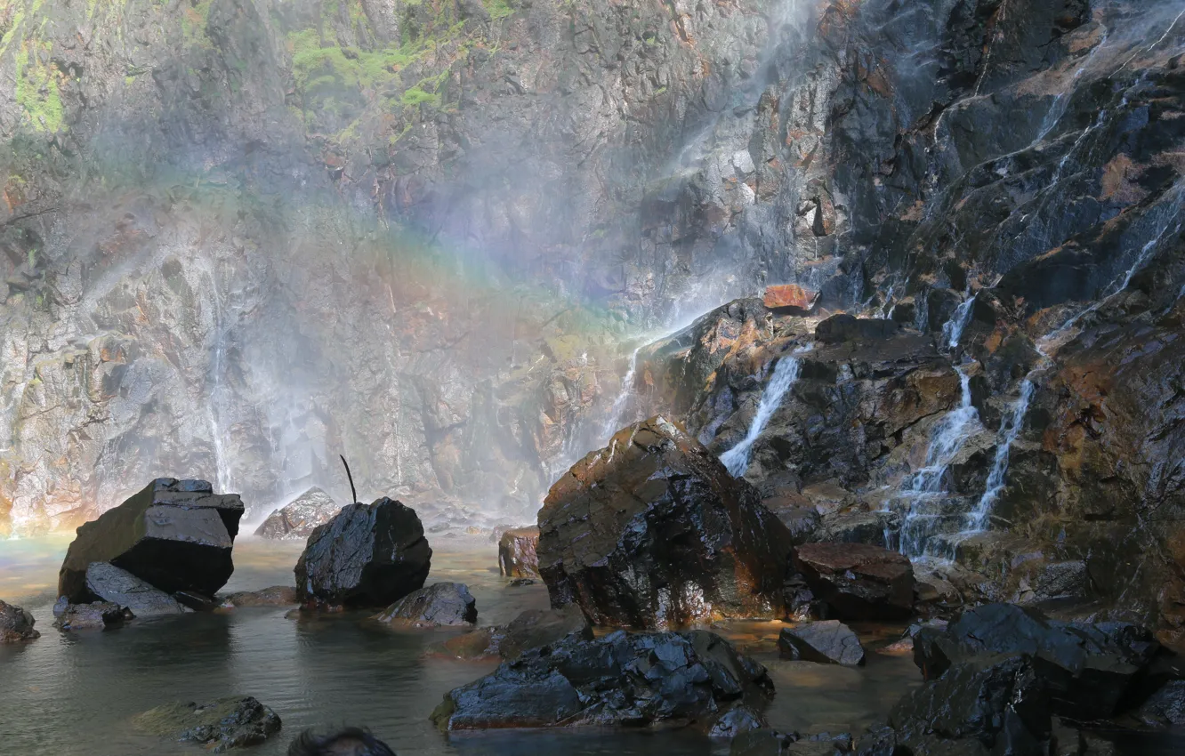 Photo wallpaper Nature, Waterfall, Rocks, Rainbow, Rainbow, Nature, Waterfall, Malaysia