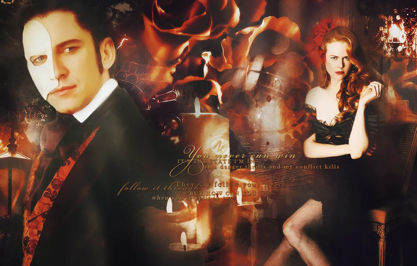 Photo wallpaper collage, mask, Nicole Kidman, Gerard Butler