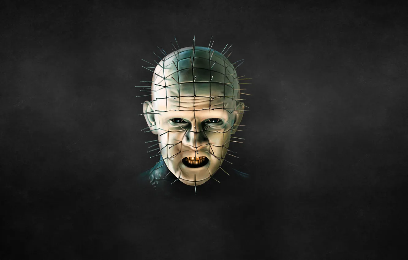 Photo wallpaper the dark background, head, nails, Hellraiser, Pinhead, Pinhead, Hellraiser
