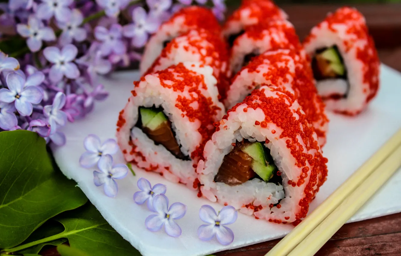 Photo wallpaper Japan, food, lilac, sushi, rolls