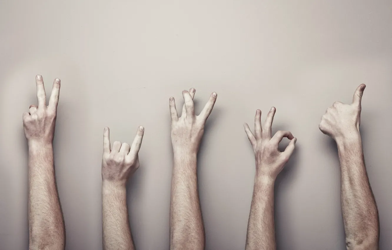 Photo wallpaper wall, sign, hands