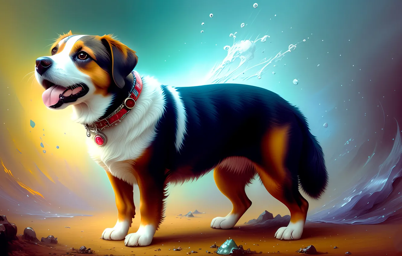 Photo wallpaper rendering, dog, art, Bernese mountain dog