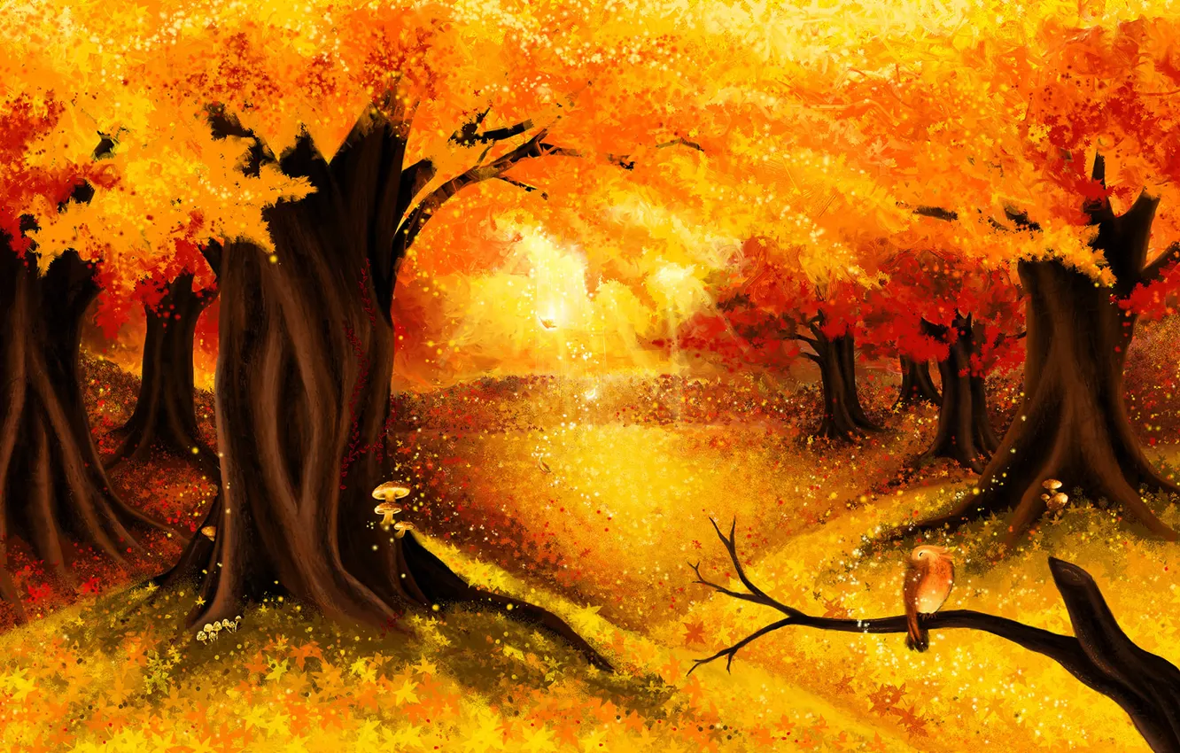 Photo wallpaper autumn, forest, nature, art, Golden autumn