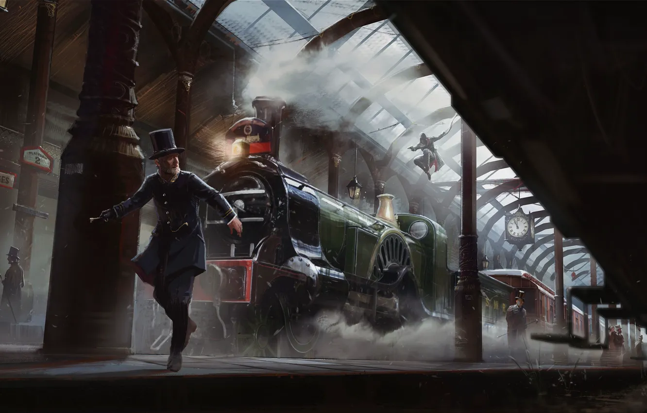 Photo wallpaper light, smoke, watch, station, the engine, chase, cars, art