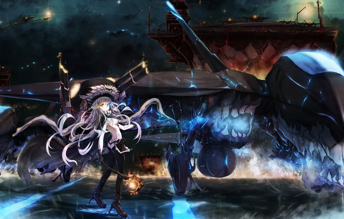 Photo wallpaper sea, look, girl, weapons, magic, surprise, staff, the plane