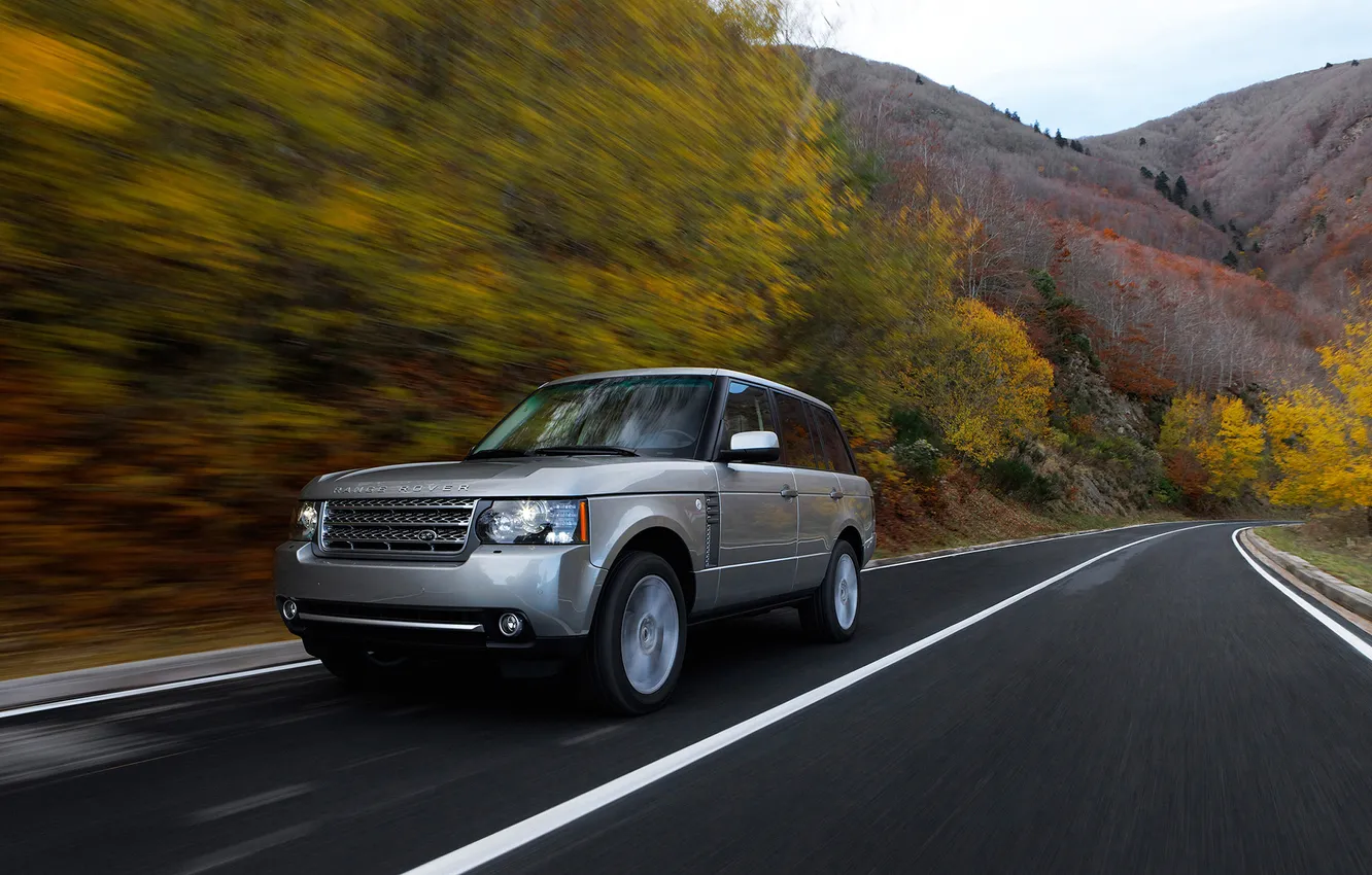 Photo wallpaper road, autumn, Range Rover