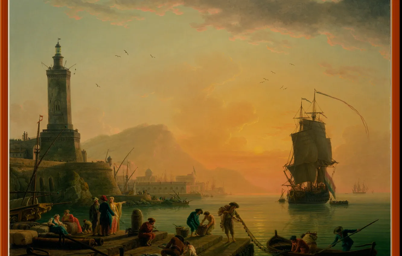 Photo wallpaper landscape, Claude Joseph Vernet, Calm in the SPM port