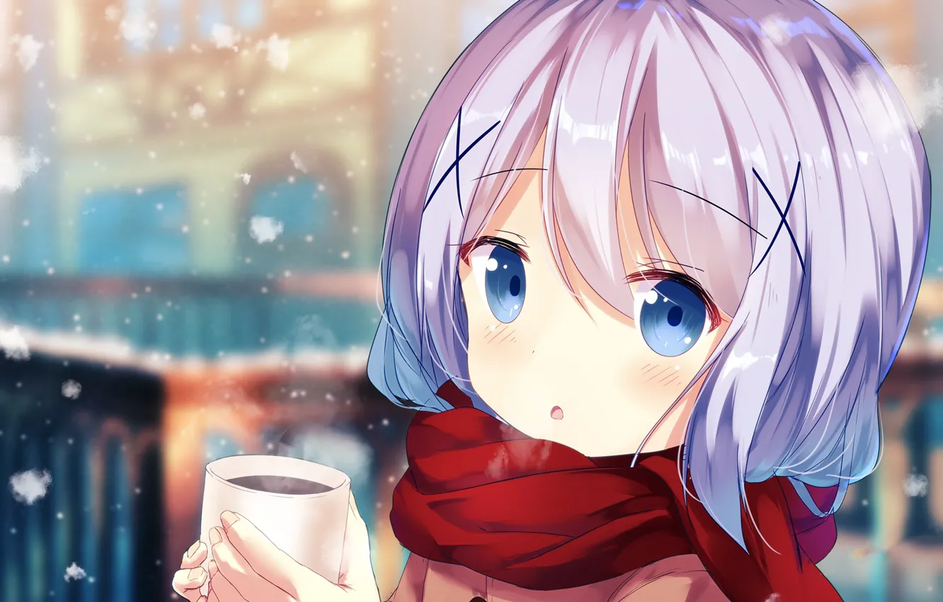 Photo wallpaper look, girl, Cup