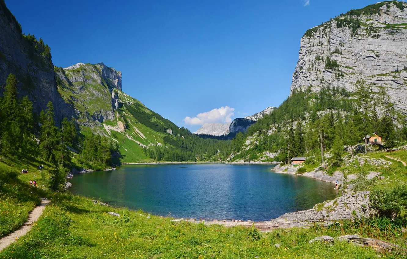 Photo wallpaper mountains, lake, Alps