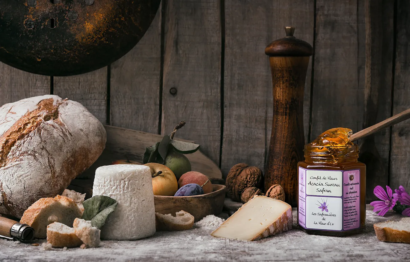 Photo wallpaper food, cheese, bread, jam
