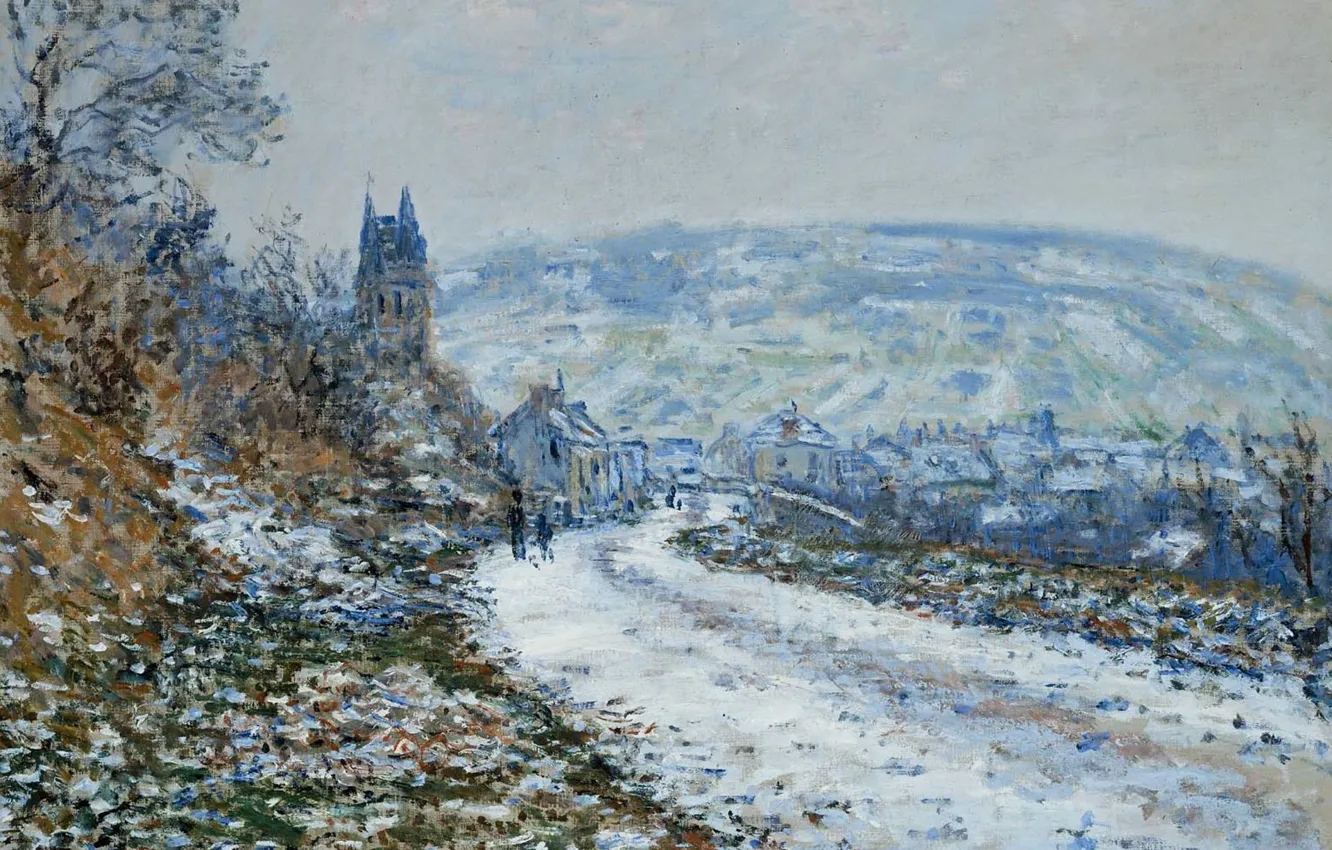 Photo wallpaper landscape, picture, Claude Monet, On the Approach to the Village of Vétheuil in Winter