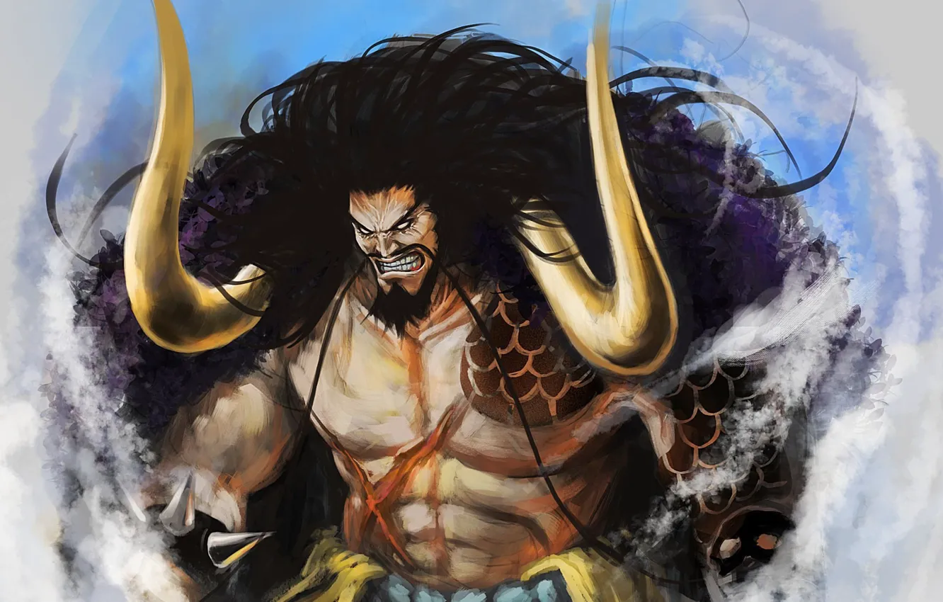 Photo wallpaper game, One Piece, horns, long hair, pirate, anime, man, tatoo