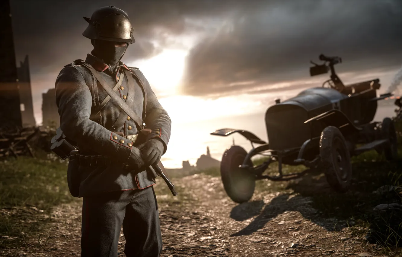 Photo wallpaper soldiers, car, Electronic Arts, Battlefield 1