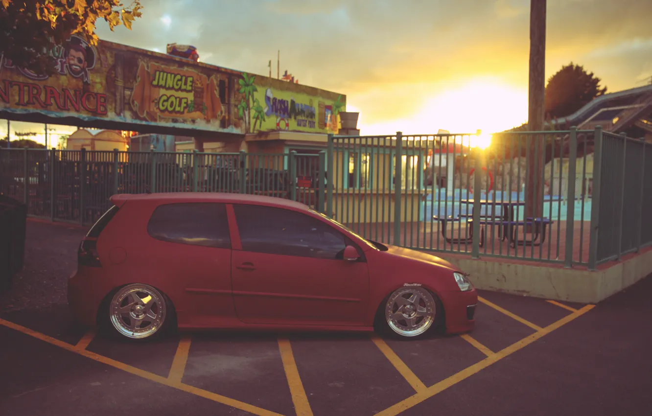 Photo wallpaper the sun, sunset, volkswagen, Golf, golf, Volkswagen