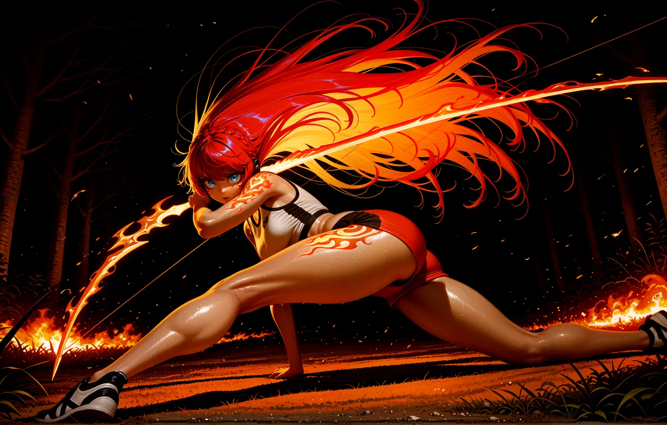 Photo wallpaper lights, fire, women, AI Art, AI ART