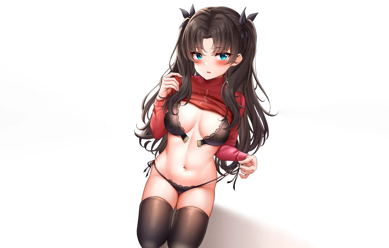 Photo wallpaper girl, sexy, lingerie, bra, Fate Stay Night, cleavage, panties, thighhighs