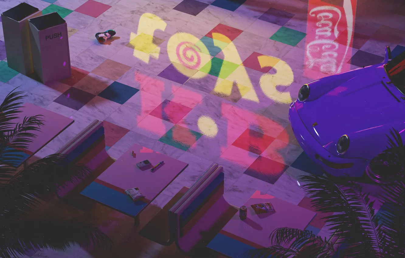 Photo wallpaper machine, auto, style, music, rendering, art, 80s, Porsche 911