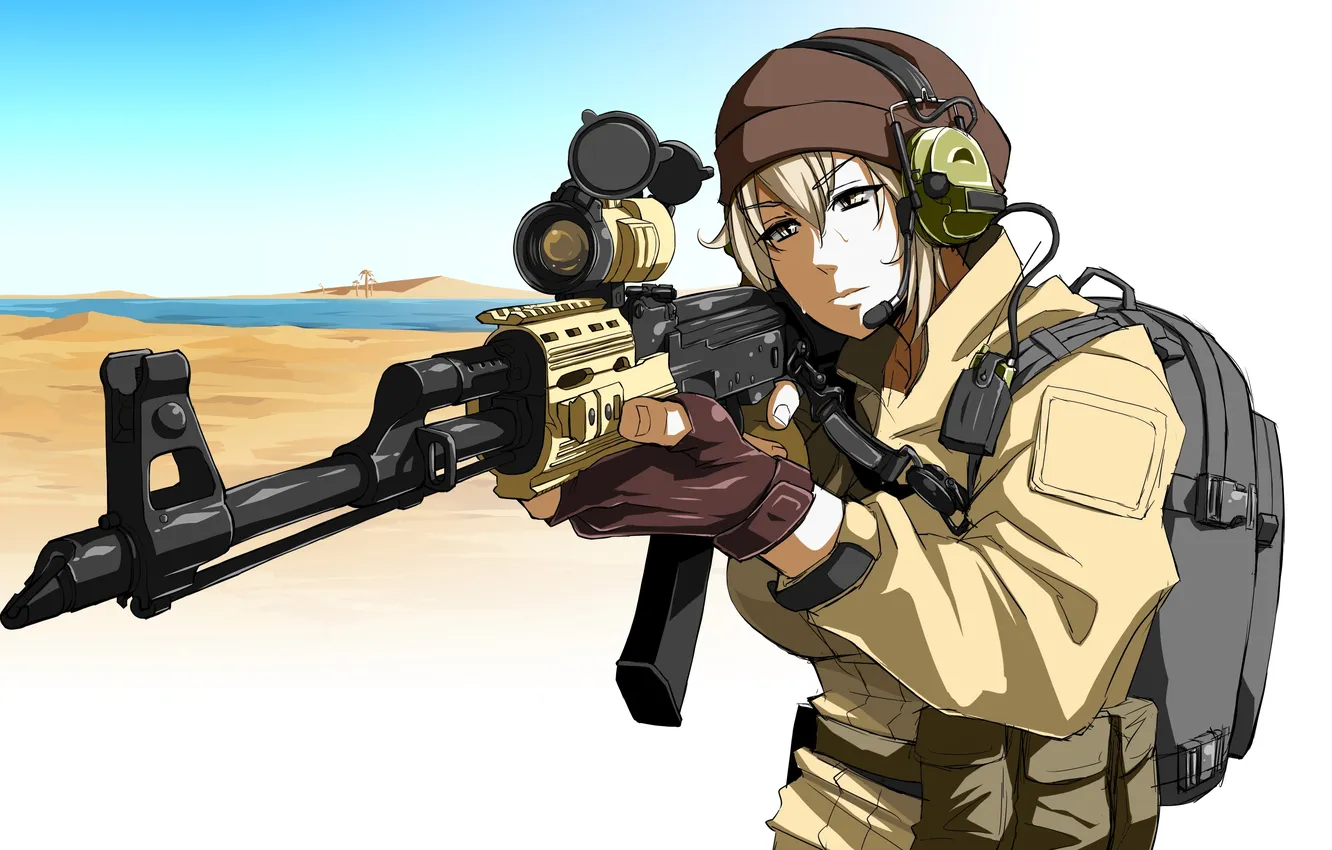 Photo wallpaper military, art, absurdres, Single, headset, Enoshimaiki (Artist)