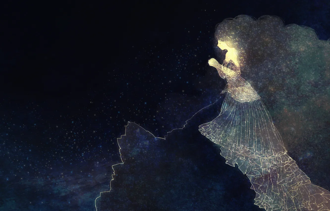 Photo wallpaper girl, stars, night