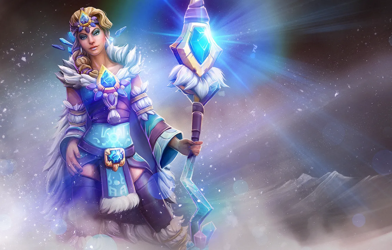 Photo wallpaper girl, staff, dota 2, crystal maiden, Frost Bringer