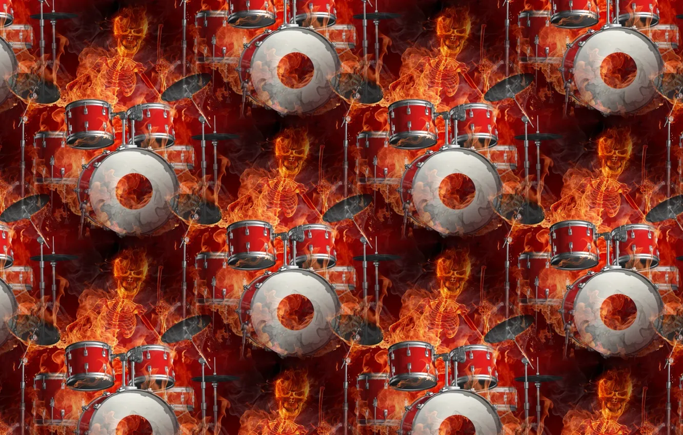 Photo wallpaper background, fire, flame, texture, skeleton, rock, drum, shock