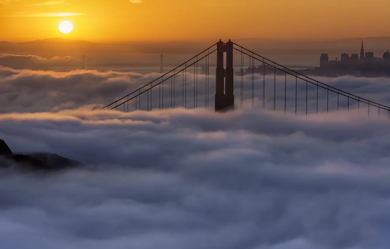 Photo wallpaper fog, dawn, morning, CA, San Francisco
