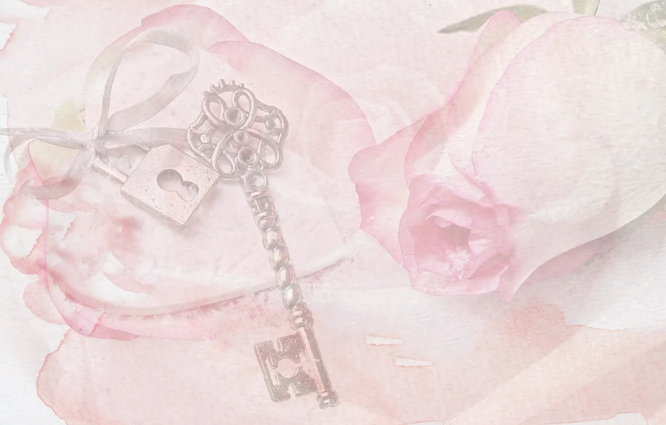 Photo wallpaper heart, rose, picture, watercolor, key