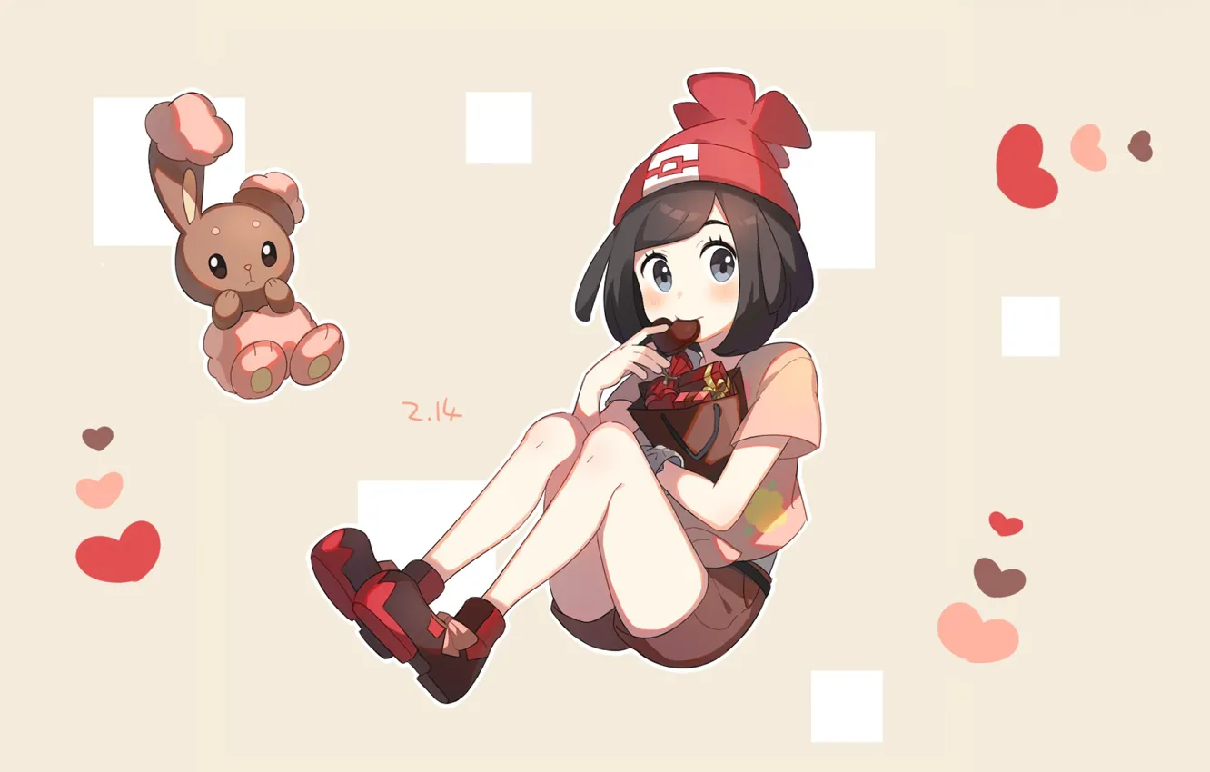 Photo wallpaper shoes, girl, hearts, Valentine, Bunny, Pokemon, chocolates, Pokemon
