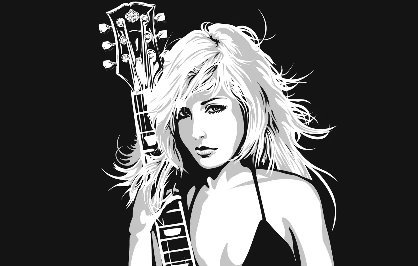 Photo wallpaper look, girl, music, guitar, vector, strings, blonde, tool